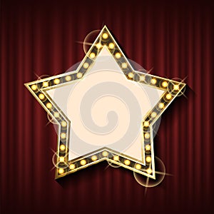 Star Shaped Empty Banner on Red Curtain Vector