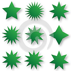 Star shaped green sticker set, vector illustration