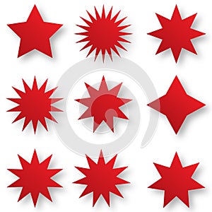 Star shaped red icon set, vector illustration