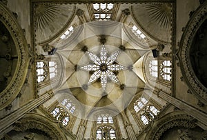 Star-shaped vault of one of the chapels of the Burgos Cathedral, Spain.