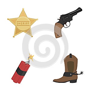 Star sheriff, Colt, dynamite, cowboy boot. Wild West set collection icons in cartoon style vector symbol stock