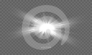 Star shine, sun light glow sparks, vector bright sparkles with lens flare effect. Isolated sun flash and starlight shiny rays photo