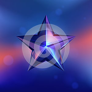 Star shiny glass shape on blue and red background