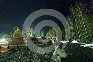 The star sky and Orion over winter village!