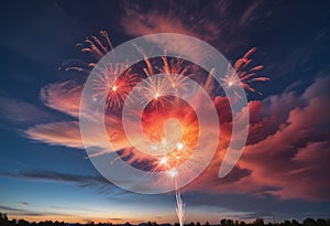 Star-Spangled Twilight: Intricate Fireworks Display for Independence Day photo