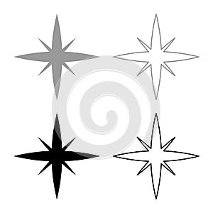 Star spark set icon grey black color vector illustration image solid fill outline contour line thin flat style