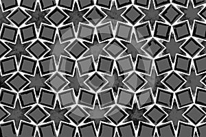 A star and square shape pattern on shades of grey.