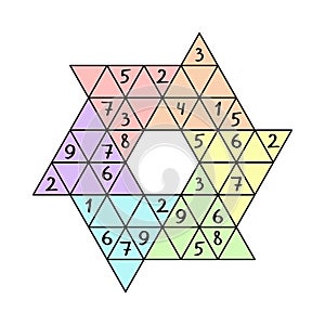 Star Sudoku colorful number game for beginners stock vector illustration