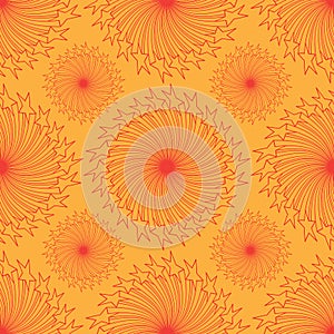 Star swirl red sun orange seamless pattern