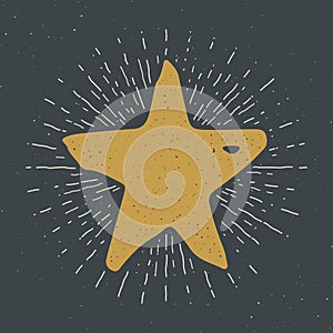 Star symbol vintage label, grunge textured retro badge, typography design vector illustration