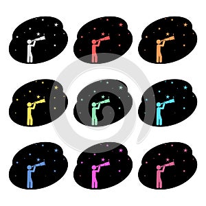 Star and telescope on white background icon or logo, color set