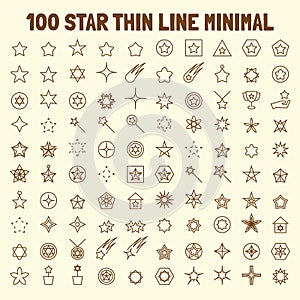 100 star thin line icons set