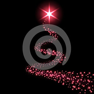 Star trail isolated black background. Red light comet, glittering sparkle. Twinkle glitter shooting. Magic effect, wave