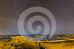 Star Trails Above The Beach Of La Palma, Spain