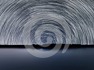 Star Trails, Beautiful Blue Night reflection