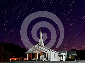 Star Trails in Cumming, GA over a church.