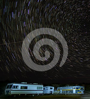 Star Trails in Elephant Butte, NM, over RVs.