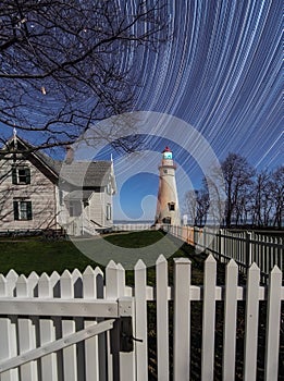 Star trails at Marblehead lighthouse in Ohio