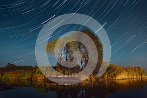 Star Trails Over Lake