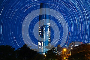 Star trails in the sky over Sydney Harbour NSW Australia startrails. lovely patterns and beautiful colours of the night.