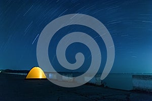 Star trails and tent
