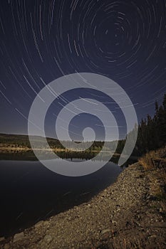 Star Trails viewed from Mountain lake