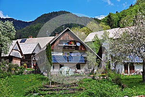 Stara Fuzina, Slovenia - 30 Apr 2018: Stara Fuzina in the Alps of Slovenia