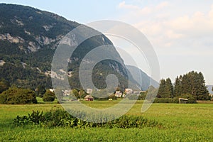 Stara Fuzina village and lake Bohinj terrain