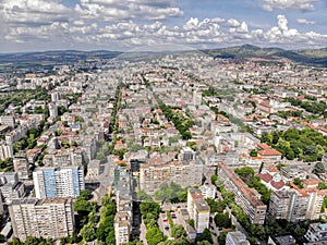 Stara Zagora streets  Bulgaria drone aerial panorama view