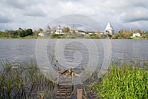 Staraya Ladoga fortress under cloudy september sky on the bank of the river Volkhov