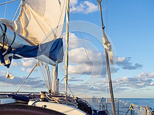 Starboard and mainsail of a sailboat in the mediterranean sea
