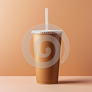 starbucks iced coffee in a plastic cup with a straw on a tan background