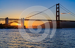 Starburst effect at sunset by the famous Golden Gate Bridge in