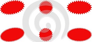 Starburst red sticker set - collection of special offer sale oval and round shaped sunburst labels and badges. Vector.