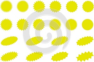 Starburst sticker set collection of special offer sale oval and round shaped sunburst labels and badges. Stickers with star edges.