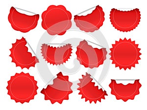 Starburst sticker. Shopping star burst button, red sale stickers and starburst shapes sparks isolated vector frames set