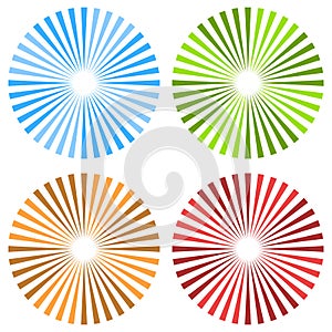 Starburst, sunburst circular pattern in 4 color. Colorful rays,