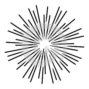 Starburst, sunburst  hand drawn. Design Element Fireworks Black Rays. Comic explosion effect. Radiating, radial lines