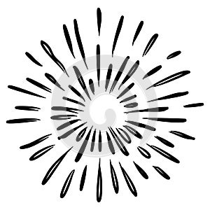 Starburst, sunburst  hand drawn. Design Element Fireworks Black Rays. Comic explosion effect. Radiating, radial lines