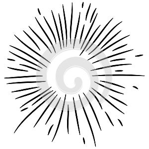 Starburst, sunburst  hand drawn. Design Element Fireworks Black Rays. Comic explosion effect. Radiating, radial lines