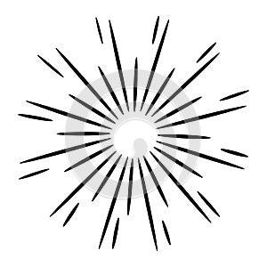 Starburst, sunburst  hand drawn. Design Element Fireworks Black Rays. Comic explosion effect. Radiating, radial lines