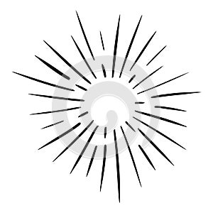 Starburst, sunburst  hand drawn. Design Element Fireworks Black Rays. Comic explosion effect. Radiating, radial lines