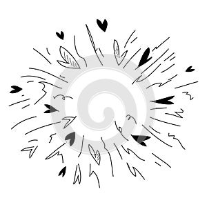 starburst or sunburst hand drawn with heart shape. doodle design element