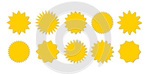 Starburst yellow sticker set - collection of special offer sale round shaped sunburst labels and badges