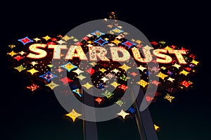 The Stardust Hotel sign lights up during its final year of business in 2006