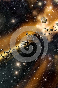 Starfield and asteroids background photo