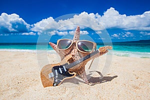 Starfish guitar player on beach