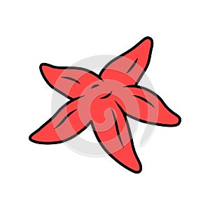 Starfish red color icon. Tropical underwater creature. Invertebrate mollusk. Star shaped aquarium organism. Exotic