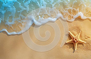 Starfish Resting on Sandy Beach by Ocean