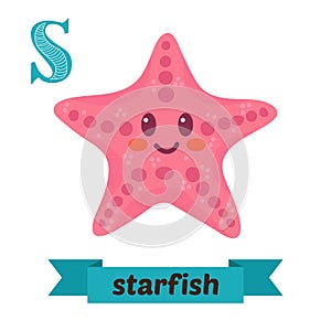 Starfish. S letter. Cute children animal alphabet in vector. Fun